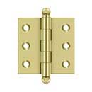 Deltana [CH2020U3] Solid Brass Cabinet Door Butt Hinge - Ball Tip - Square Corner - Polished Brass Finish - Pair - 2" H x 2" W