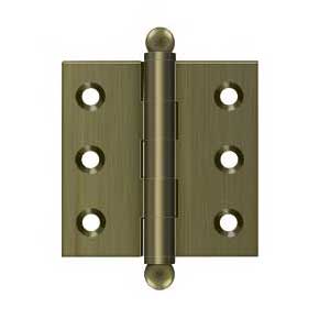 Deltana [CH2020U5] Solid Brass Cabinet Door Butt Hinge - Ball Tip - Square Corner - Antique Brass Finish - Pair - 2" H x 2" W