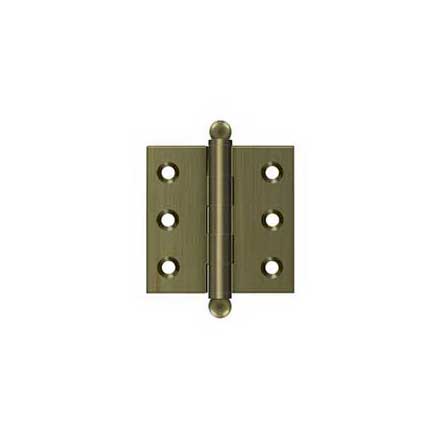 Deltana [CH2020U5] Solid Brass Cabinet Door Butt Hinge - Ball Tip - Square Corner - Antique Brass Finish - Pair - 2&quot; H x 2&quot; W