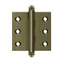 Deltana [CH2020U5] Solid Brass Cabinet Door Butt Hinge - Ball Tip - Square Corner - Antique Brass Finish - Pair - 2" H x 2" W