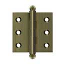 Deltana [CH2020U5] Solid Brass Cabinet Door Butt Hinge - Ball Tip - Square Corner - Antique Brass Finish - Pair - 2" H x 2" W
