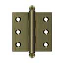 Deltana [CH2020U5] Solid Brass Cabinet Door Butt Hinge - Ball Tip - Square Corner - Antique Brass Finish - Pair - 2&quot; H x 2&quot; W