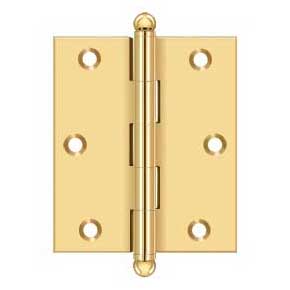 Deltana [CH3025CR003] Solid Brass Cabinet Door Butt Hinge - Ball Tip - Square Corner - Polished Brass (PVD) Finish - Pair - 3" H x 2 1/2" W