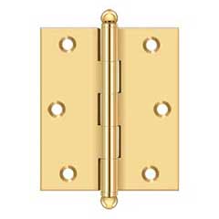 Deltana [CH3025CR003] Solid Brass Cabinet Door Butt Hinge - Ball Tip - Square Corner - Polished Brass (PVD) Finish - Pair - 3&quot; H x 2 1/2&quot; W