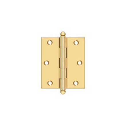 Deltana [CH3025CR003] Solid Brass Cabinet Door Butt Hinge - Ball Tip - Square Corner - Polished Brass (PVD) Finish - Pair - 3&quot; H x 2 1/2&quot; W