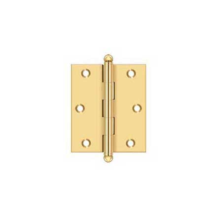 Deltana [CH3025CR003] Solid Brass Cabinet Door Butt Hinge - Ball Tip - Square Corner - Polished Brass (PVD) Finish - Pair - 3&quot; H x 2 1/2&quot; W