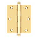 Deltana [CH3025CR003] Solid Brass Cabinet Door Butt Hinge - Ball Tip - Square Corner - Polished Brass (PVD) Finish - Pair - 3&quot; H x 2 1/2&quot; W