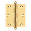 Deltana [CH3025CR003] Solid Brass Cabinet Door Butt Hinge - Ball Tip - Square Corner - Polished Brass (PVD) Finish - Pair - 3&quot; H x 2 1/2&quot; W