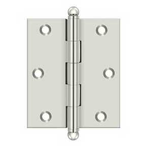 Deltana [CH3025U14] Solid Brass Cabinet Door Butt Hinge - Ball Tip - Square Corner - Polished Nickel Finish - Pair - 3" H x 2 1/2" W