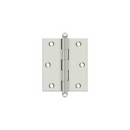 Deltana [CH3025U14] Solid Brass Cabinet Door Butt Hinge - Ball Tip - Square Corner - Polished Nickel Finish - Pair - 3" H x 2 1/2" W