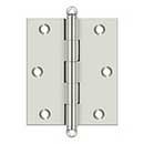 Deltana [CH3025U14] Solid Brass Cabinet Door Butt Hinge - Ball Tip - Square Corner - Polished Nickel Finish - Pair - 3" H x 2 1/2" W