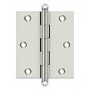 Deltana [CH3025U14] Solid Brass Cabinet Door Butt Hinge - Ball Tip - Square Corner - Polished Nickel Finish - Pair - 3&quot; H x 2 1/2&quot; W