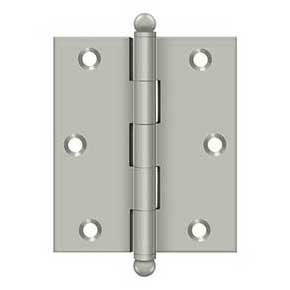 Deltana [CH3025U15] Solid Brass Cabinet Door Butt Hinge - Ball Tip - Square Corner - Brushed Nickel Finish - Pair - 3" H x 2 1/2" W