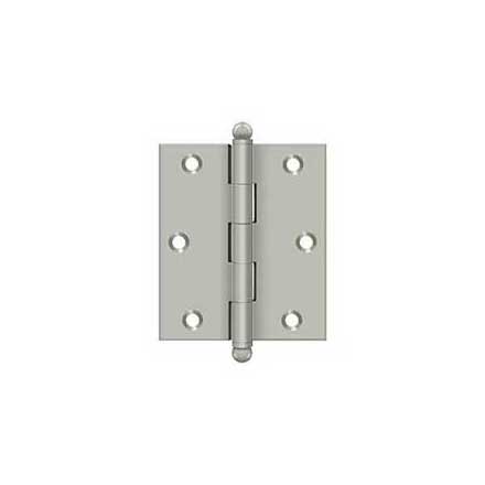 Deltana [CH3025U15] Solid Brass Cabinet Door Butt Hinge - Ball Tip - Square Corner - Brushed Nickel Finish - Pair - 3&quot; H x 2 1/2&quot; W