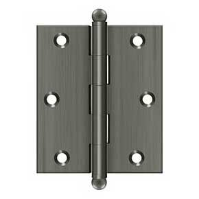 Deltana [CH3025U15A] Solid Brass Cabinet Door Butt Hinge - Ball Tip - Square Corner - Antique Nickel Finish - Pair - 3" H x 2 1/2" W