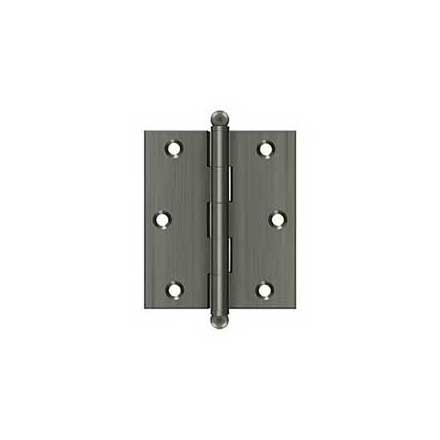 Deltana [CH3025U15A] Solid Brass Cabinet Door Butt Hinge - Ball Tip - Square Corner - Antique Nickel Finish - Pair - 3" H x 2 1/2" W
