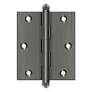 Deltana [CH3025U15A] Solid Brass Cabinet Door Butt Hinge - Ball Tip - Square Corner - Antique Nickel Finish - Pair - 3" H x 2 1/2" W