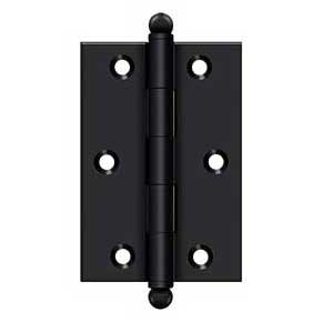Deltana [CH3025U19] Solid Brass Cabinet Door Butt Hinge - Ball Tip - Square Corner - Paint Black Finish - Pair - 3" H x 2 1/2" W