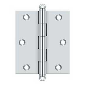 Deltana [CH3025U26] Solid Brass Cabinet Door Butt Hinge - Ball Tip - Square Corner - Polished Chrome Finish - Pair - 3" H x 2 1/2" W