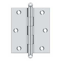 Deltana [CH3025U26] Solid Brass Cabinet Door Butt Hinge - Ball Tip - Square Corner - Polished Chrome Finish - Pair - 3&quot; H x 2 1/2&quot; W