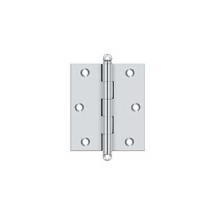 Deltana [CH3025U26] Solid Brass Cabinet Door Butt Hinge - Ball Tip - Square Corner - Polished Chrome Finish - Pair - 3" H x 2 1/2" W