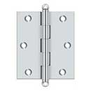 Deltana [CH3025U26] Solid Brass Cabinet Door Butt Hinge - Ball Tip - Square Corner - Polished Chrome Finish - Pair - 3" H x 2 1/2" W