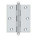 Deltana [CH3025U26] Solid Brass Cabinet Door Butt Hinge - Ball Tip - Square Corner - Polished Chrome Finish - Pair - 3&quot; H x 2 1/2&quot; W