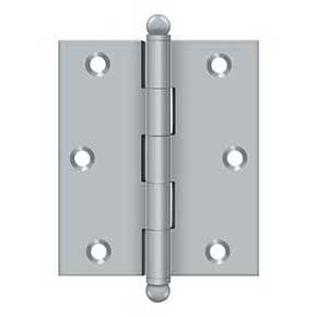 Deltana [CH3025U26D] Solid Brass Cabinet Door Butt Hinge - Ball Tip - Square Corner - Brushed Chrome Finish - Pair - 3" H x 2 1/2" W