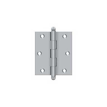 Deltana [CH3025U26D] Solid Brass Cabinet Door Butt Hinge - Ball Tip - Square Corner - Brushed Chrome Finish - Pair - 3&quot; H x 2 1/2&quot; W