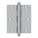 Deltana [CH3025U26D] Solid Brass Cabinet Door Butt Hinge - Ball Tip - Square Corner - Brushed Chrome Finish - Pair - 3" H x 2 1/2" W