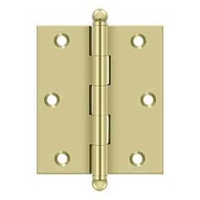 Deltana [CH3025U3-UNL] Solid Brass Cabinet Door Butt Hinge - Ball Tip - Square Corner - Polished Brass (Unlacquered) Finish - Pair - 3" H x 2 1/2" W