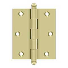 Deltana [CH3025U3-UNL] Solid Brass Cabinet Door Butt Hinge - Ball Tip - Square Corner - Polished Brass (Unlacquered) Finish - Pair - 3&quot; H x 2 1/2&quot; W