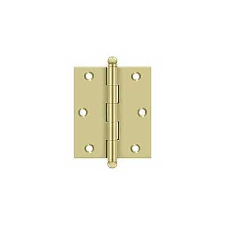 Deltana [CH3025U3-UNL] Solid Brass Cabinet Door Butt Hinge - Ball Tip - Square Corner - Polished Brass (Unlacquered) Finish - Pair - 3" H x 2 1/2" W