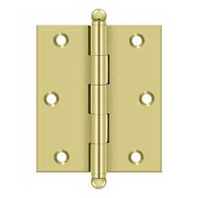 Deltana [CH3025U3] Solid Brass Cabinet Door Butt Hinge - Ball Tip - Square Corner - Polished Brass Finish - Pair - 3" H x 2 1/2" W