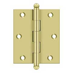 Deltana [CH3025U3] Solid Brass Cabinet Door Butt Hinge - Ball Tip - Square Corner - Polished Brass Finish - Pair - 3&quot; H x 2 1/2&quot; W