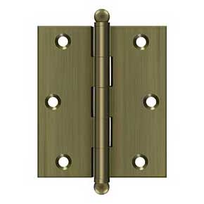 Deltana [CH3025U5] Solid Brass Cabinet Door Butt Hinge - Ball Tip - Square Corner - Antique Brass Finish - Pair - 3" H x 2 1/2" W