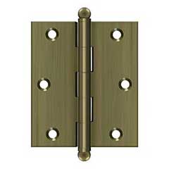 Deltana [CH3025U5] Solid Brass Cabinet Door Butt Hinge - Ball Tip - Square Corner - Antique Brass Finish - Pair - 3&quot; H x 2 1/2&quot; W