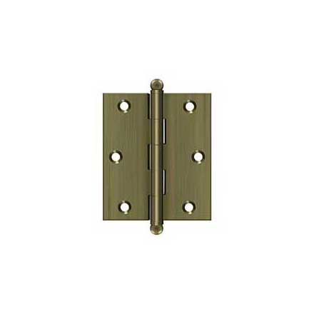 Deltana [CH3025U5] Solid Brass Cabinet Door Butt Hinge - Ball Tip - Square Corner - Antique Brass Finish - Pair - 3" H x 2 1/2" W