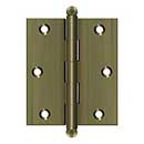Deltana [CH3025U5] Solid Brass Cabinet Door Butt Hinge - Ball Tip - Square Corner - Antique Brass Finish - Pair - 3" H x 2 1/2" W