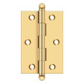 Deltana [CH3020CR003] Solid Brass Cabinet Door Butt Hinge - Ball Tip - Square Corner - Polished Brass (PVD) Finish - Pair - 3" H x 2" W