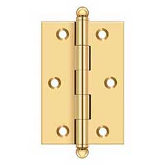 Deltana [CH3020CR003] Solid Brass Cabinet Door Butt Hinge - Ball Tip - Square Corner - Polished Brass (PVD) Finish - Pair - 3" H x 2" W