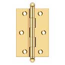 Deltana [CH3020CR003] Solid Brass Cabinet Door Butt Hinge - Ball Tip - Square Corner - Polished Brass (PVD) Finish - Pair - 3" H x 2" W