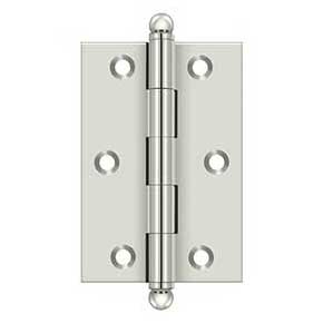 Deltana [CH3020U14] Solid Brass Cabinet Door Butt Hinge - Ball Tip - Square Corner - Polished Nickel Finish - Pair - 3" H x 2" W