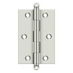 Deltana [CH3020U14] Solid Brass Cabinet Door Butt Hinge - Ball Tip - Square Corner - Polished Nickel Finish - Pair - 3&quot; H x 2&quot; W