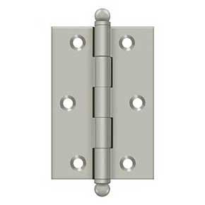 Deltana [CH3020U15] Solid Brass Cabinet Door Butt Hinge - Ball Tip - Square Corner - Brushed Nickel Finish - Pair - 3" H x 2" W