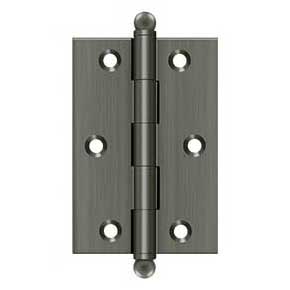 Deltana [CH3020U15A] Solid Brass Cabinet Door Butt Hinge - Ball Tip - Square Corner - Antique Nickel Finish - Pair - 3" H x 2" W