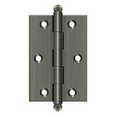 Deltana [CH3020U15A] Solid Brass Cabinet Door Butt Hinge - Ball Tip - Square Corner - Antique Nickel Finish - Pair - 3&quot; H x 2&quot; W