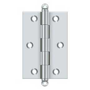 Deltana [CH3020U26] Solid Brass Cabinet Door Butt Hinge - Ball Tip - Square Corner - Polished Chrome Finish - Pair - 3" H x 2" W