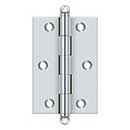 Deltana [CH3020U26] Solid Brass Cabinet Door Butt Hinge - Ball Tip - Square Corner - Polished Chrome Finish - Pair - 3&quot; H x 2&quot; W
