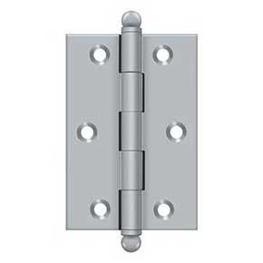 Deltana [CH3020U26D] Solid Brass Cabinet Door Butt Hinge - Ball Tip - Square Corner - Brushed Chrome Finish - Pair - 3" H x 2" W